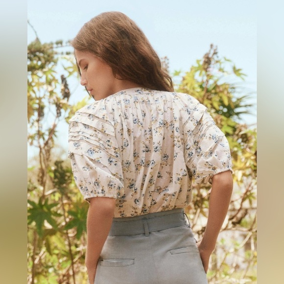 THE GREAT. The Carriage pintucked Floral Cotton-voile Puff Sleeve Blouse - Picture 9 of 11